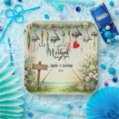 魚釣り結婚愛好家のロッドと花 ペーパープレート (パーティー)