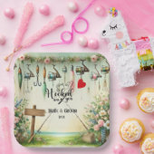 魚釣り結婚愛好家のロッドと花 ペーパープレート (パーティー)