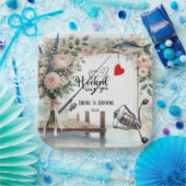 魚釣り結婚愛好家のロッドと花 ペーパープレート (パーティー)