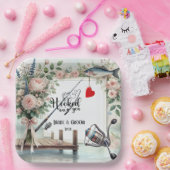 魚釣り結婚愛好家のロッドと花 ペーパープレート (パーティー)