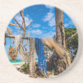 魚釣り網がビーチ上で乾燥 コースター (正面)