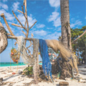 魚釣り網がビーチ上で乾燥 シール (正面)