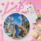 魚釣り網がビーチ上で乾燥 ペーパープレート (パーティー)