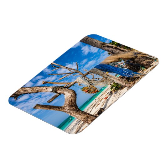 魚釣り網がビーチ上で乾燥 マグネット (左側)