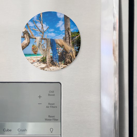 魚釣り網がビーチ上で乾燥 マグネット (インサイチュ (冷蔵庫))