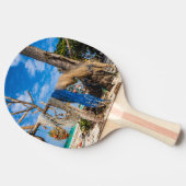 魚釣り網がビーチ上で乾燥 卓球ラケット (横)