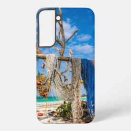 魚釣り網がビーチ上で乾燥 SAMSUNG GALAXY S22+ケース