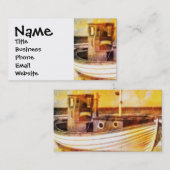 魚釣り航海のボートオンビーチアットサンセット海アート 名刺 (正面/裏面)
