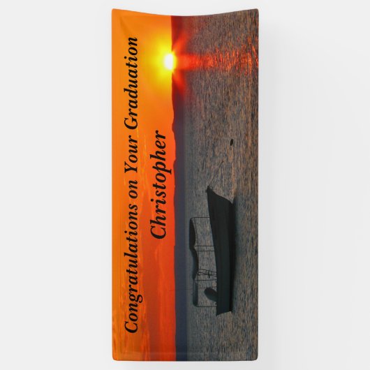 魚釣り船のパーソナライズされた卒業又は退職 横断幕 (縦)