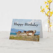 魚釣り船の誕生日カード カード (黄色い花)