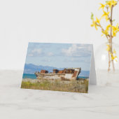 魚釣り船グリーティングカード カード (黄色い花)