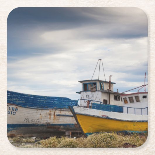 魚釣り船 スクエアペーパーコースター (正面)