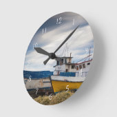 魚釣り船 ラウンド壁時計 (傾斜)