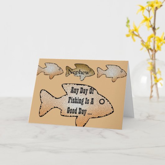 魚釣り誕生日は甥の誕生日で、4匹の魚が前にいる。 カード (黄色い花)