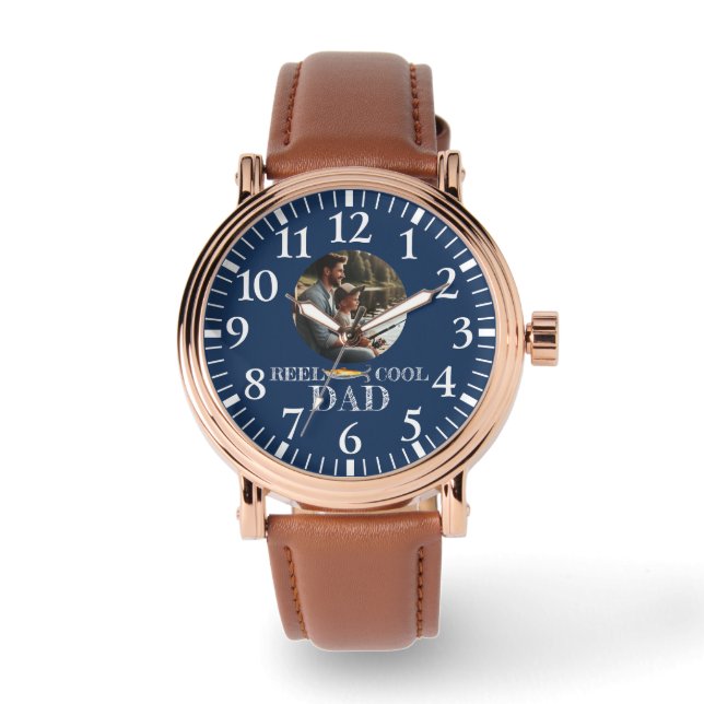 魚釣り誕生日ギフトパパ写真 腕時計 (正面)