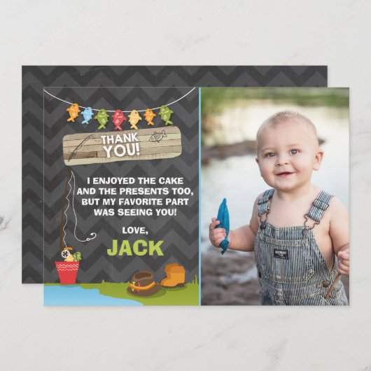 魚釣り誕生日サンキューカード魚釣りパーティー サンキューカード (正面/裏面)