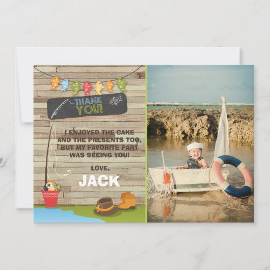 魚釣り誕生日サンキューカード魚釣りパーティー サンキューカード (正面)