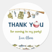 魚釣り誕生日シールメッセージカード ラウンドシール (正面)