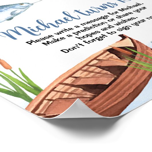 魚釣り誕生日タイムカプセル標識 ポスター (角)