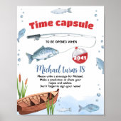 魚釣り誕生日タイムカプセル標識 ポスター (正面)