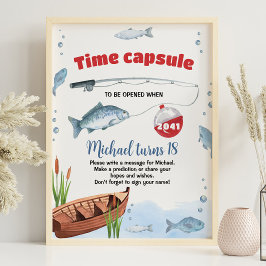 魚釣り誕生日タイムカプセル標識 ポスター