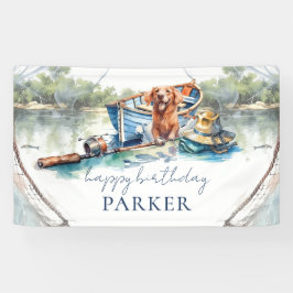 魚釣り誕生日パーソナライズされたパーティー標識 横断幕