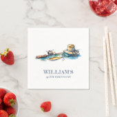 魚釣り誕生日パーソナライズされた水彩 スタンダードカクテルナプキン (インサイチュ)