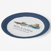 魚釣り誕生日パーソナライズされた水彩 ペーパープレート (アングル)