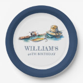 魚釣り誕生日パーソナライズされた水彩 ペーパープレート (正面)