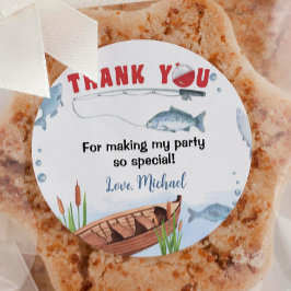 魚釣り誕生日パーティクラシックーラウンドステッカー ラウンドシール