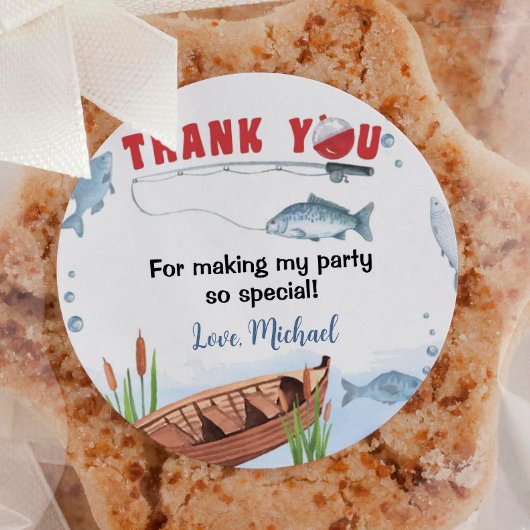 魚釣り誕生日パーティクラシックーラウンドステッカー ラウンドシール