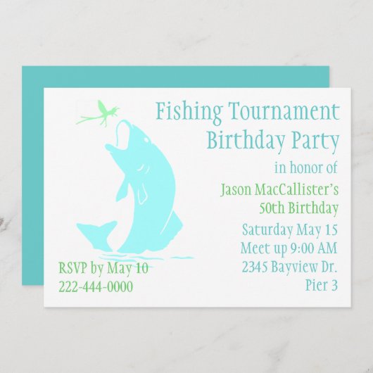 魚釣り誕生日パーティーの招待 招待状 (正面/裏面)