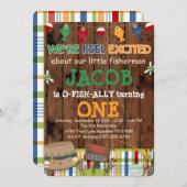 魚釣り誕生日パーティーへの招待 招待状 (正面/裏面)