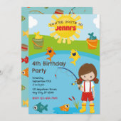 魚釣り誕生日パーティーへの招待 招待状 (正面/裏面)