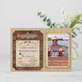 魚釣り誕生日パーティーウッドフィッシュロッドフォト招待状 招待状 (スタンド正面)