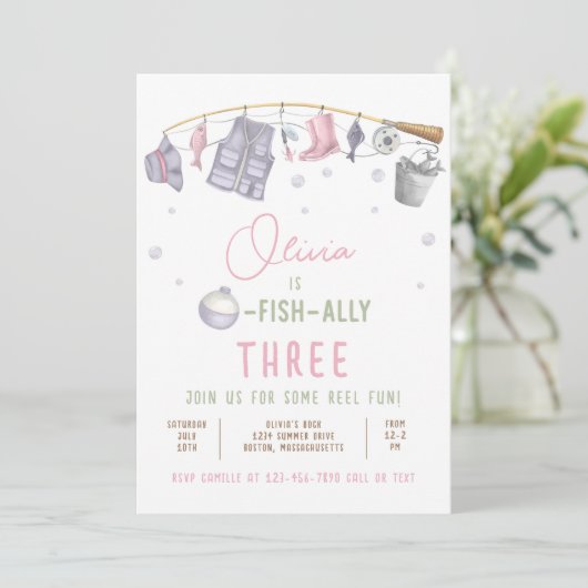 魚釣り誕生日パーティーガールO – フィッシュアリーパーティー 招待状 (スタンド正面)
