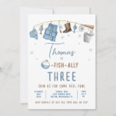 魚釣り誕生日パーティーボーイオフィッシュ – 同盟国誕生日 招待状 (正面)