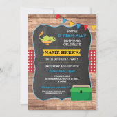 魚釣り誕生日パーティー素朴ウッドフィッシュレッド招待状 招待状 (正面)