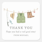 魚釣り誕生日パーティー スクエアシール (正面)