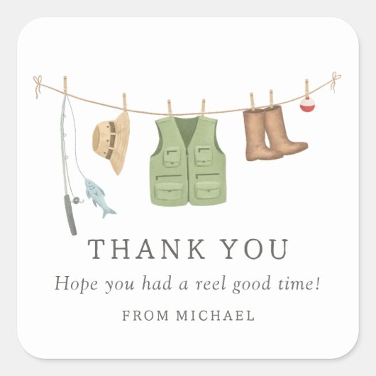 魚釣り誕生日パーティー スクエアシール (正面)
