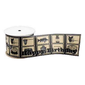 魚釣り誕生日リボン， BDay，リボン，漁師 サテンリボン