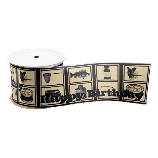 魚釣り誕生日リボン， BDay，リボン，漁師 サテンリボン (リール)