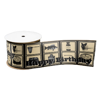 魚釣り誕生日リボン， BDay，リボン，漁師 サテンリボン