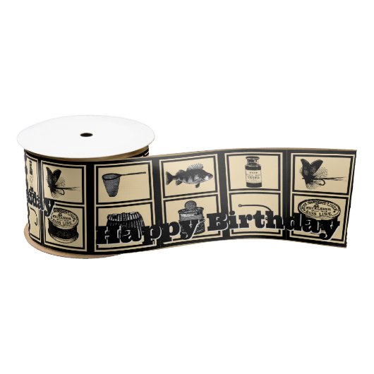 魚釣り誕生日リボン， BDay，リボン，漁師 サテンリボン (リール)
