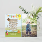 魚釣り誕生日招待状ウッド魚釣りパーティー 招待状 (スタンド正面)