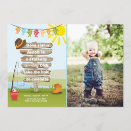 魚釣り誕生日招待状ウッド魚釣りパーティー 招待状