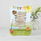 魚釣り誕生日招待状ウッド魚釣りパーティー 招待状 (スタンド正面)