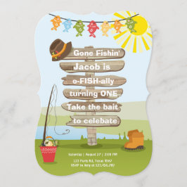 魚釣り誕生日招待状ウッド魚釣りパーティー 招待状