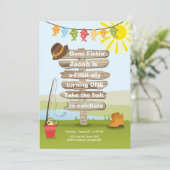 魚釣り誕生日招待状ウッド魚釣りパーティー 招待状 (スタンド正面)