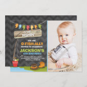 魚釣り誕生日招待状魚釣りパーティーボーイ 招待状 (正面/裏面)